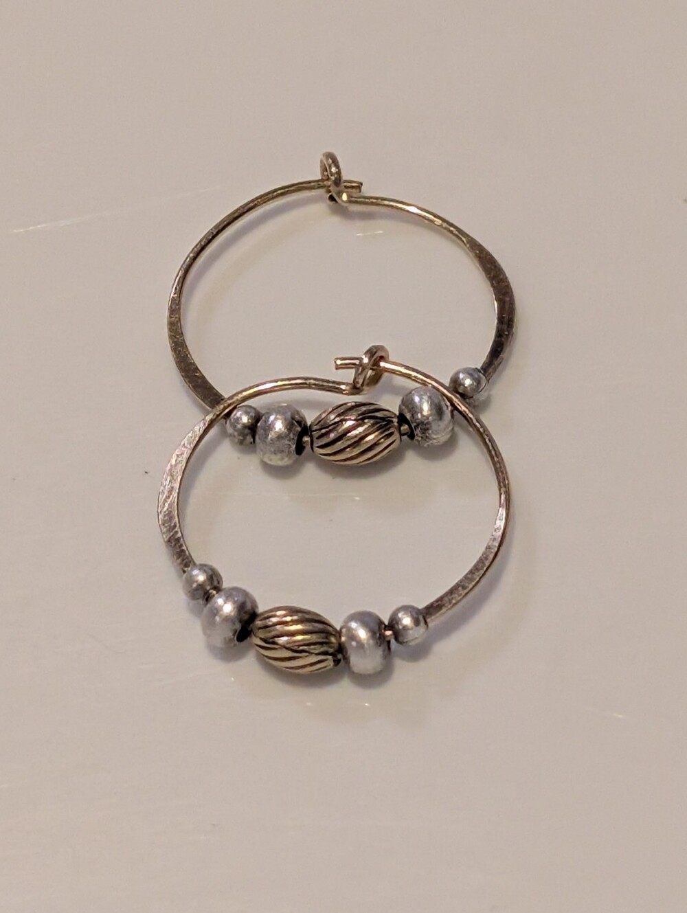 Vintage Gold Plated Bali Style Hoop Earrings - Dual Tone Silver And Gold Beads!